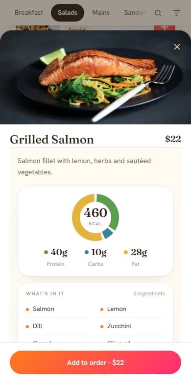 Every dish, explained: a screen from the sample menu